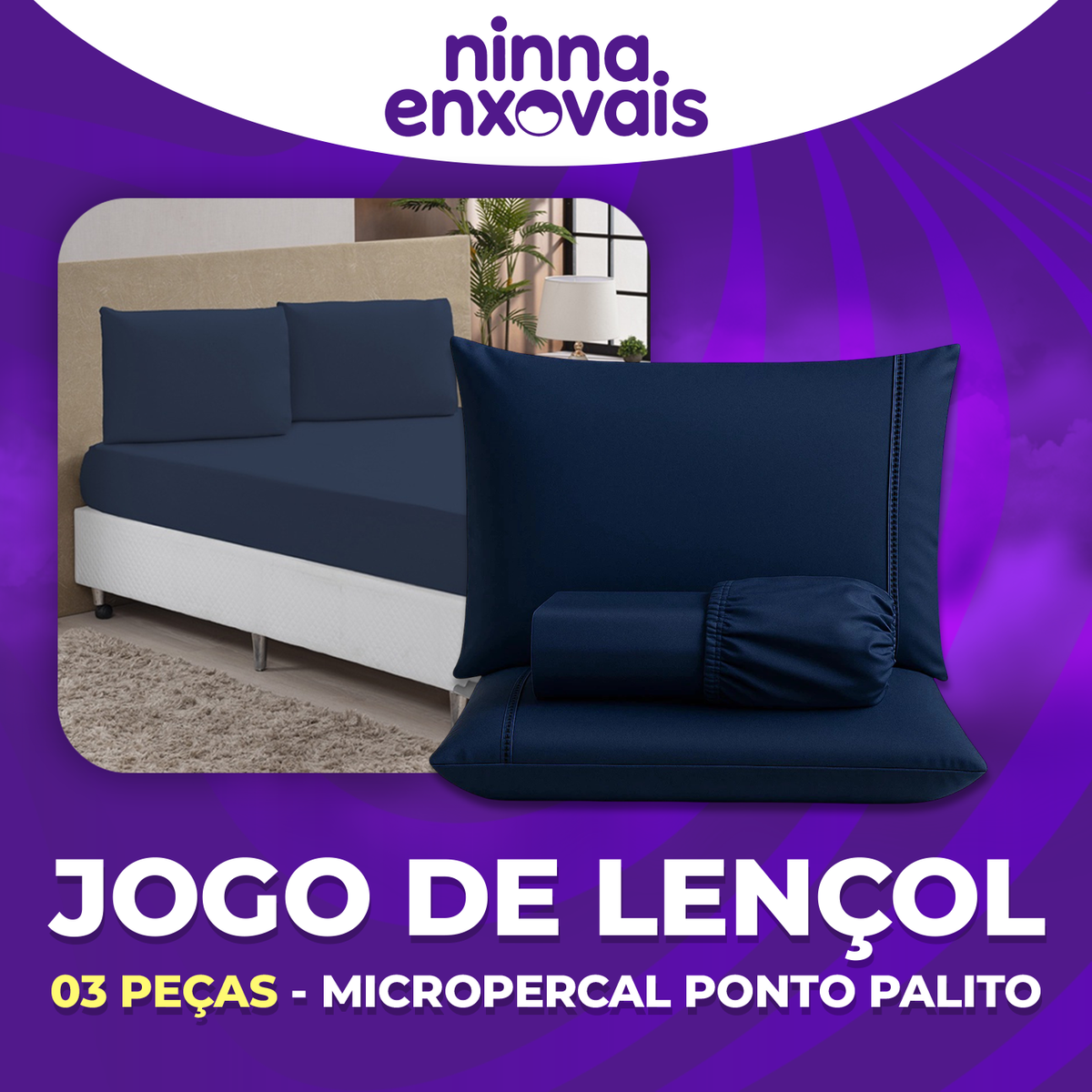 Jogo de Lençol - 03 Peças 400 Fios - Micropercal Ponto Palito