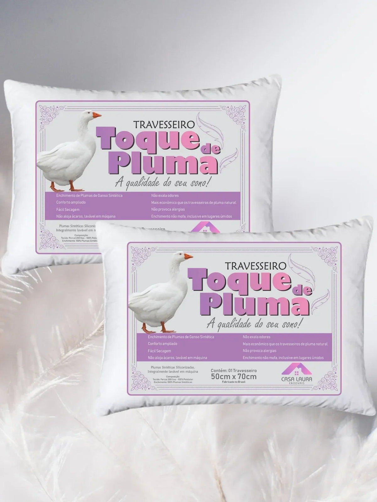 Kit 2 Travesseiros de Pluma de Ganso | Ninna Premium